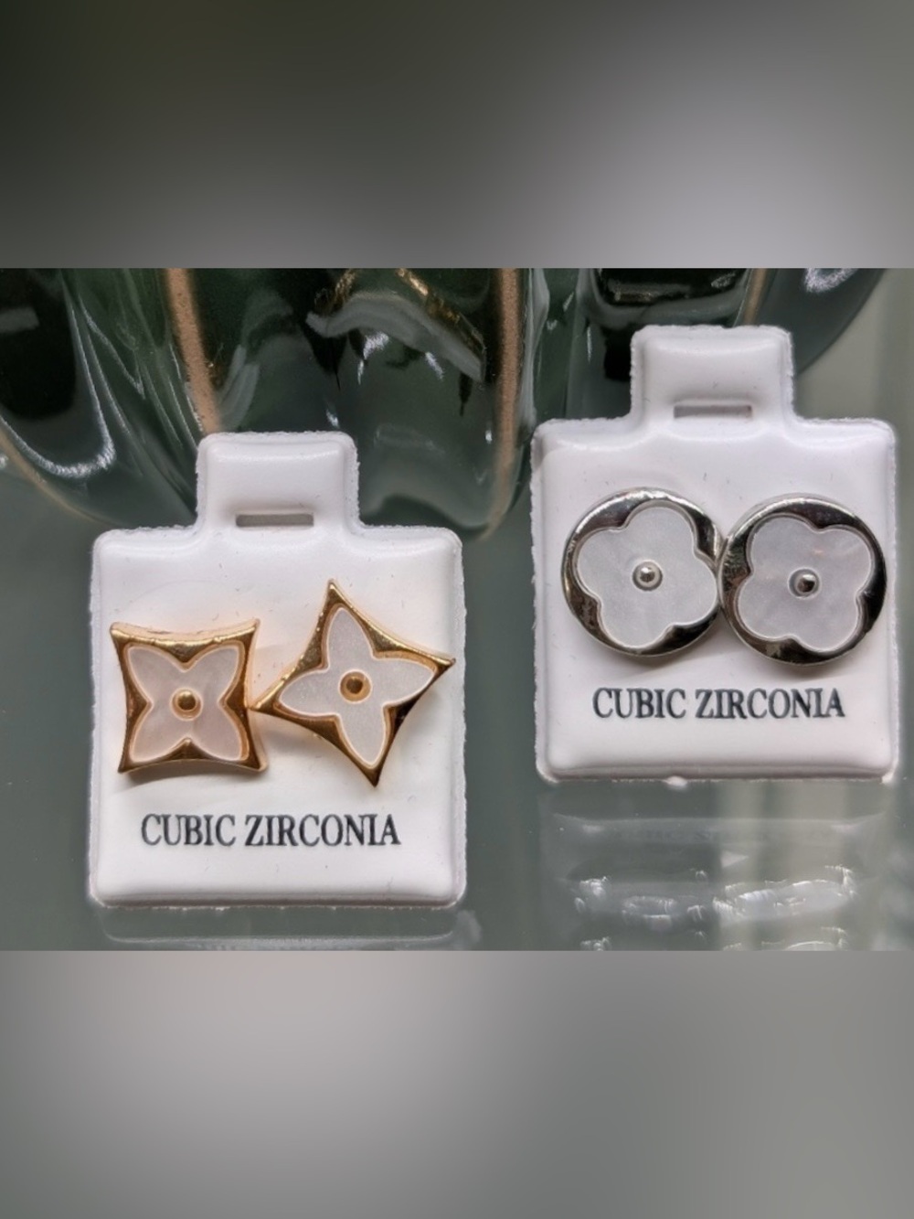 🌻 QTY 2 Gold and Silver Cubic Zirconia Earrings Set NEW